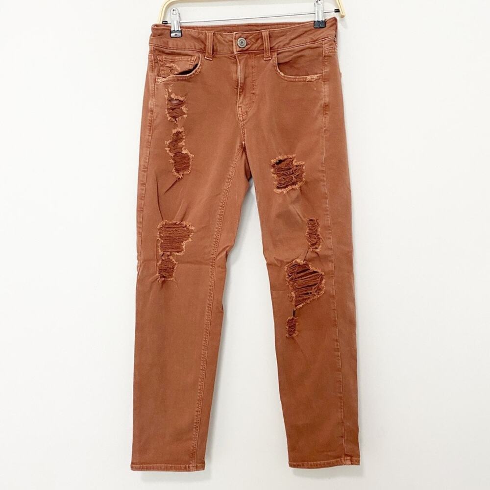 American Eagle Red Distressed Skinny Jeans Size 2